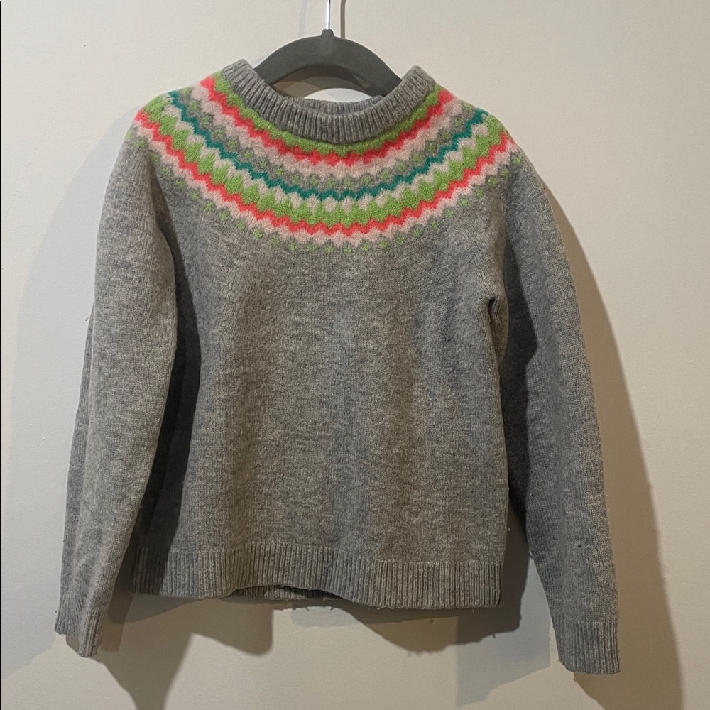 Jacadi Grey & Neon FairIsle Girls Sweater Size 8